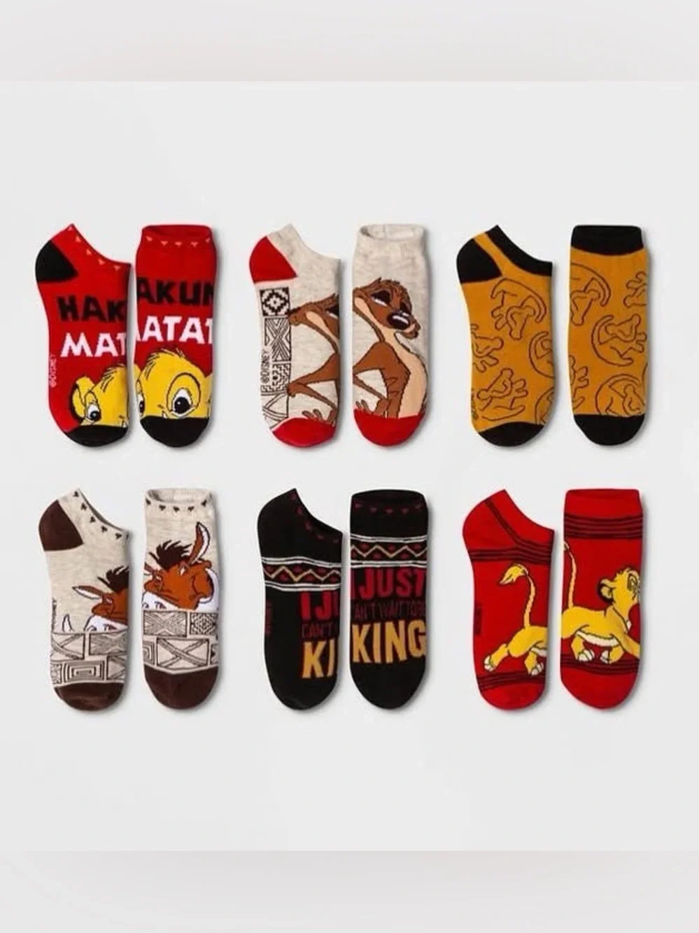 Disney The Lion King Low-Cut Sock Set - 6 pairs Size 4-10 NWT